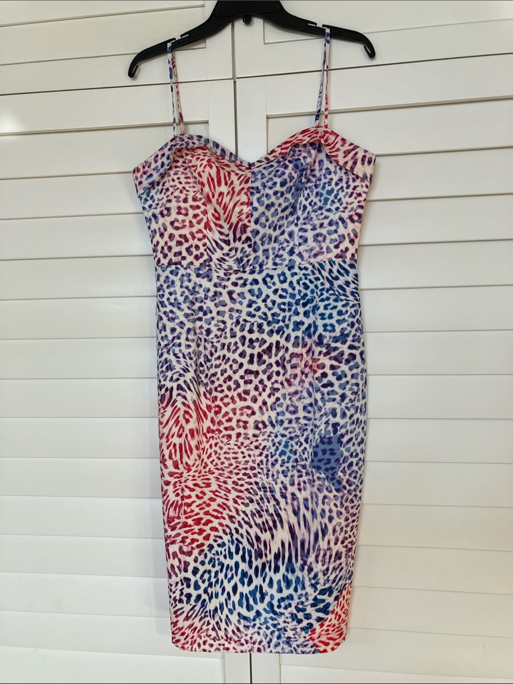 Black Halo Pink & Blue Animal-Print Midi Sheath Dress